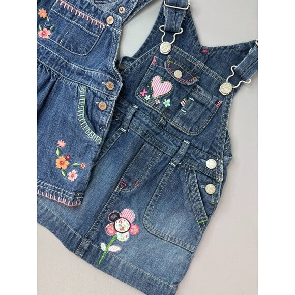 Osh Kosh baby gap infant girls 6-12 month denim jumper overall dresses lot of 2 - Picture 3 of 6